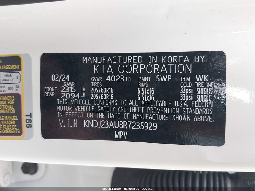 2024 Kia Soul VIN KNDJ23AU8R7235929 IAAI salvage auction — RIGHT SIDE, Salvage (Indiana), sold $5,100 on 2026-07-15 (photo 9)