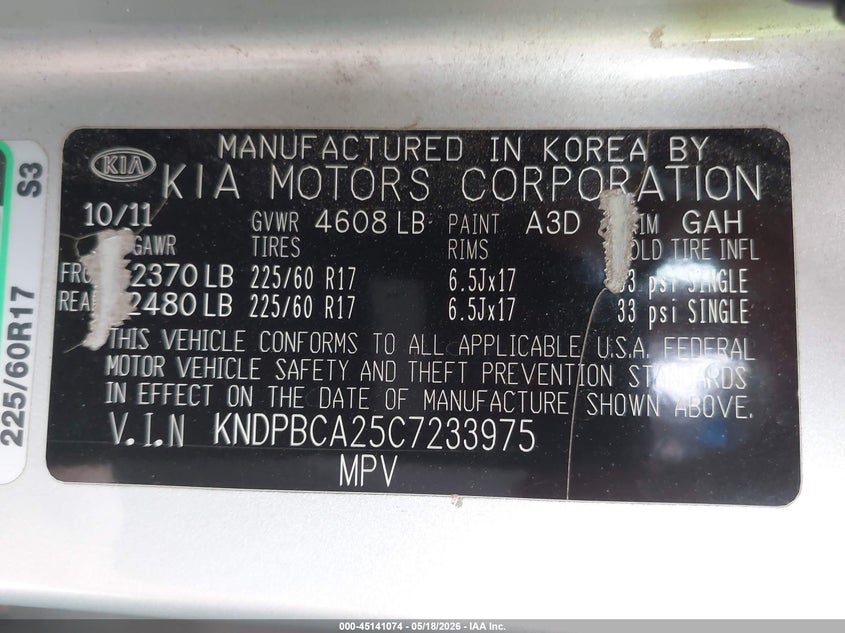 2012 Kia Sportage VIN KNDPBCA25C7233975 IAAI salvage auction — HAIL, Salvage (Missouri), sold $2,300 on 2026-07-30 (photo 9)