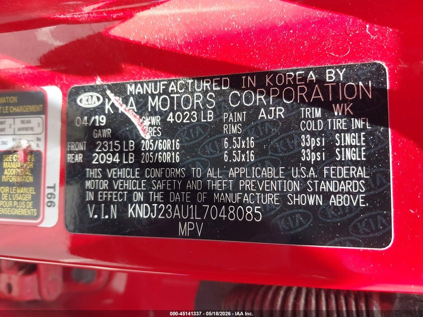 2020 Kia Soul VIN KNDJ23AU1L7048085 IAAI salvage auction — FRONT END, Salvage (North Carolina), sold $1,350 on 2026-07-15 (photo 9)