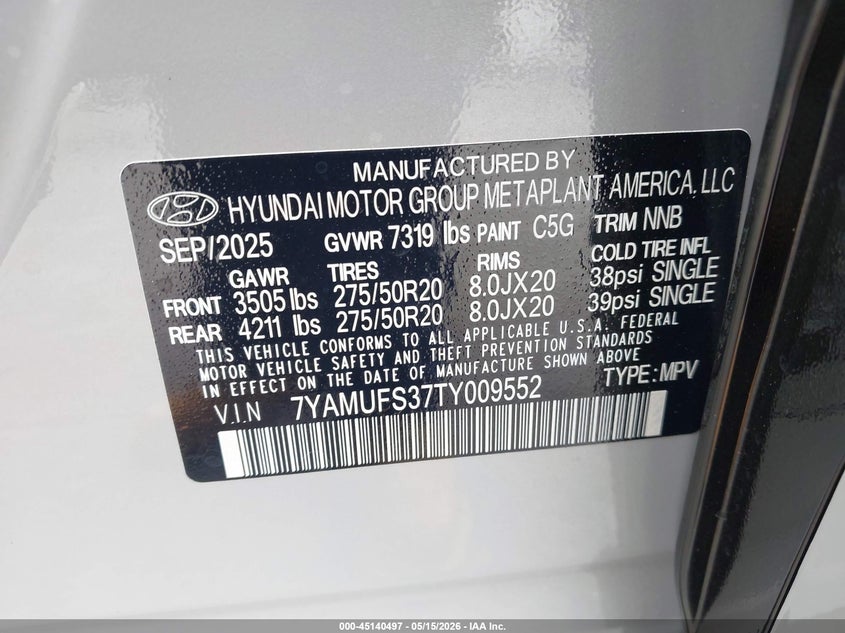 2026 Hyundai Ioniq 9 VIN 7YAMUFS37TY009552 IAAI salvage auction — LEFT FRONT, Salvage (California), sold $20,200 on 2026-07-09 (photo 9)