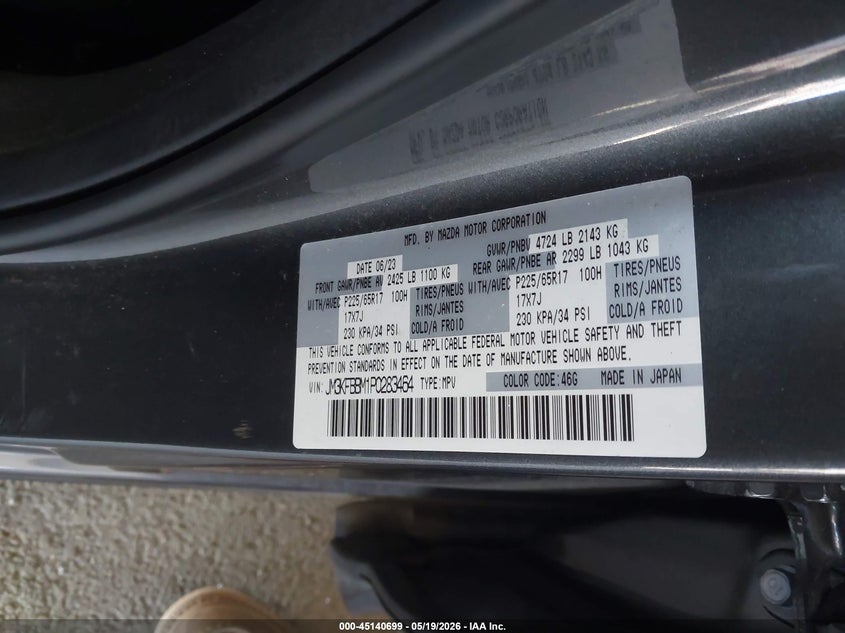 2023 Mazda Cx-5 VIN JM3KFBBM1P0283464 IAAI salvage auction — LEFT REAR, Salvage (California), sold $8,100 on 2026-07-23 (photo 9)