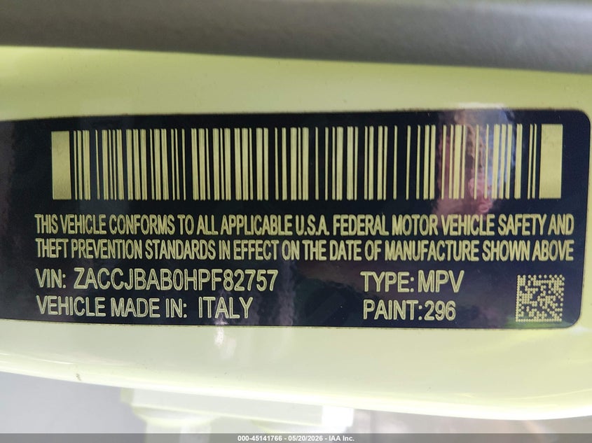 2017 Jeep Renegade VIN ZACCJBAB0HPF82757 IAAI salvage auction — FRONT END, Salvage (Virginia), sold $1,350 on 2026-07-21 (photo 9)