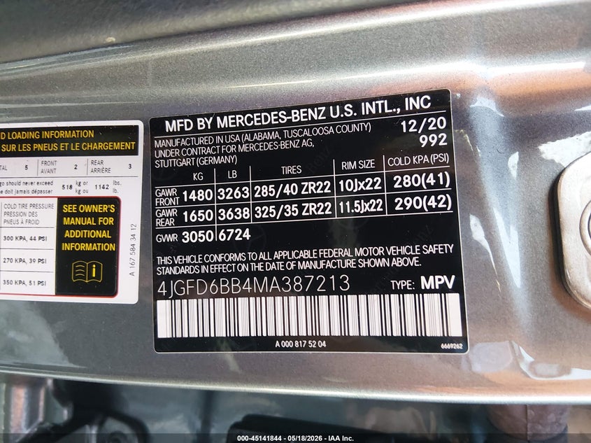2021 Mercedes-benz Amg gle coupe VIN 4JGFD6BB4MA387213 IAAI salvage auction — LEFT FRONT, Salvage (Georgia), sold $30,000 on 2026-07-06 (photo 9)