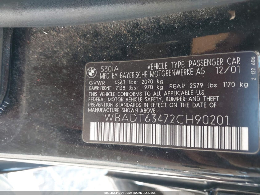 2002 BMW 5 series VIN WBADT63472CH90201 IAAI salvage auction — REAR END, Salvage (Tennessee), sold $450 on 2026-07-09 (photo 9)