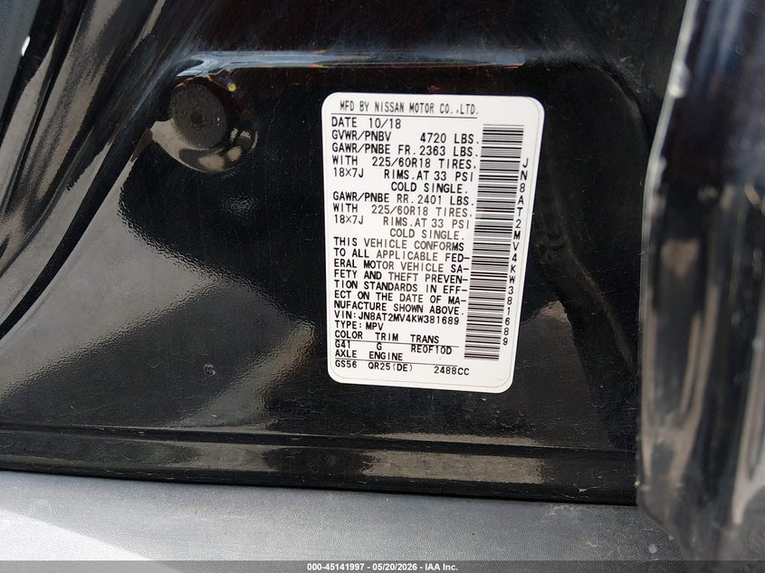 2019 Nissan Rogue VIN JN8AT2MV4KW381689 IAAI salvage auction — FRONT END, Salvage (Missouri), sold $2,700 on 2026-07-17 (photo 9)
