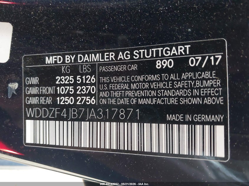 2018 Mercedes-benz E-klasse VIN WDDZF4JB7JA317871 IAAI salvage auction — REAR END, Original (Texas), sold $9,500 on 2026-07-24 (photo 9)