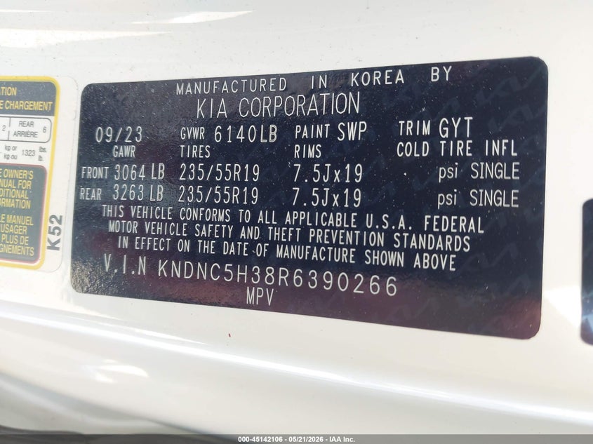 2024 Kia Carnival VIN KNDNC5H38R6390266 IAAI salvage auction — FRONT END, Salvage (North Carolina), sold $11,100 on 2026-07-15 (photo 9)