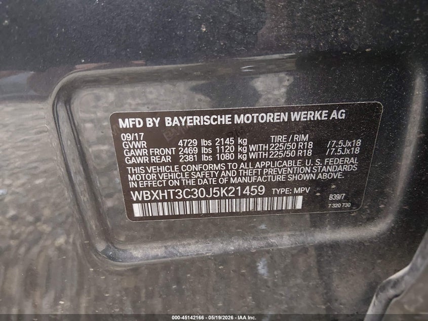 2018 BMW X1 VIN WBXHT3C30J5K21459 IAAI salvage auction — FRONT END, Salvage (Arkansas), sold $4,150 on 2026-07-16 (photo 9)