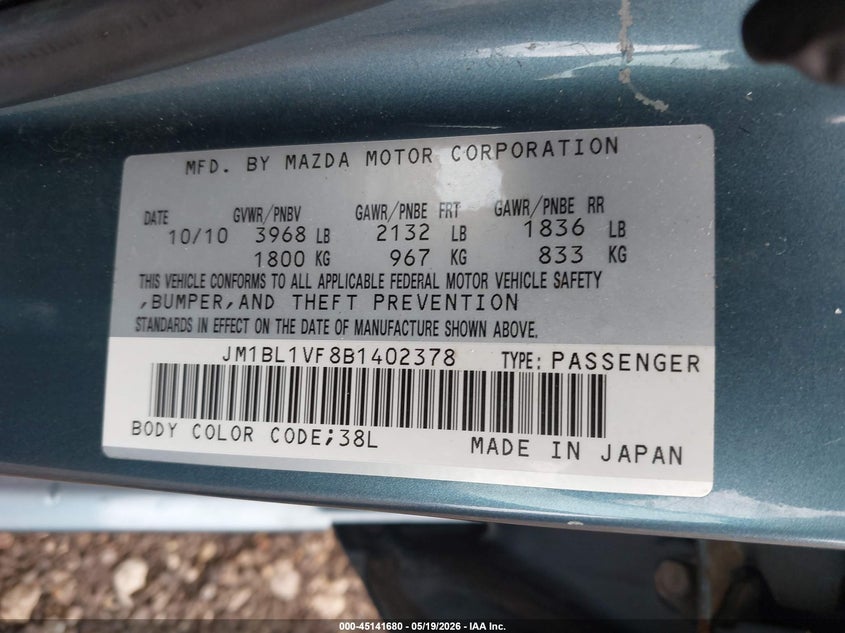 2011 Mazda 3 VIN JM1BL1VF8B1402378 IAAI salvage auction — FRONT END, Salvage (Illinois), sold $300 on 2026-07-15 (photo 9)