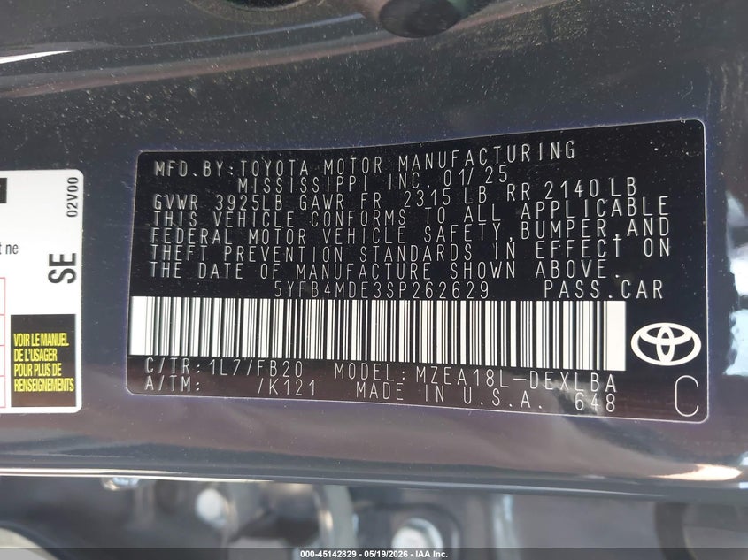 2025 Toyota Corolla VIN 5YFB4MDE3SP262629 IAAI salvage auction — FRONT END, Non-Repairable (Texas), sold $3,950 on 2026-07-06 (photo 9)