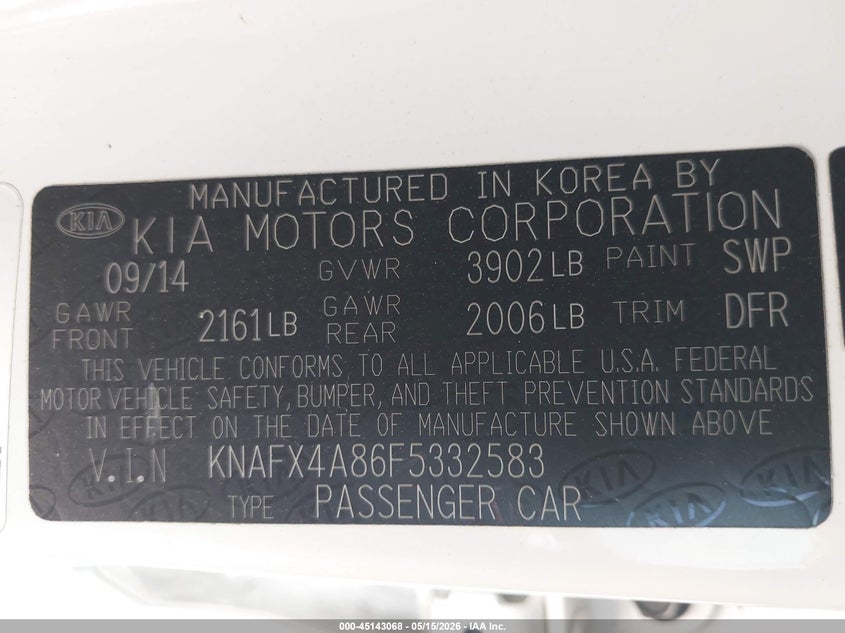 2015 Kia Forte VIN KNAFX4A86F5332583 IAAI salvage auction — THEFT, Salvage (Arizona), sold $200 on 2026-07-28 (photo 9)