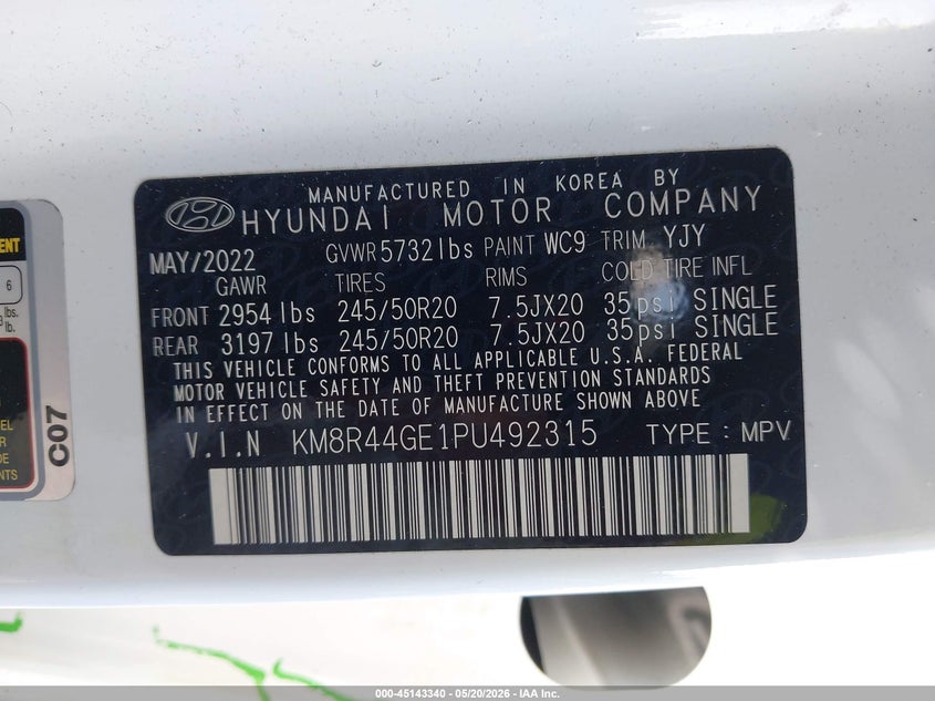 2023 Hyundai Palisade VIN KM8R44GE1PU492315 IAAI salvage auction — LEFT SIDE, Salvage (Georgia), sold $5,200 on 2026-07-10 (photo 9)