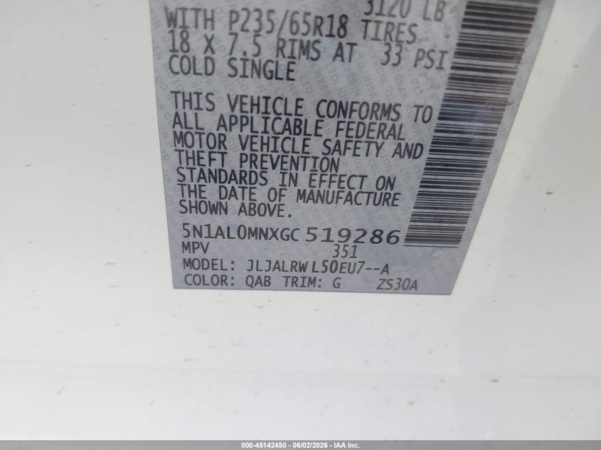 2016 Infiniti Qx60 VIN 5N1AL0MNXGC519286 IAAI salvage auction — LEFT FRONT, Salvage Title, sold $1,475 on 2026-07-22 (photo 9)