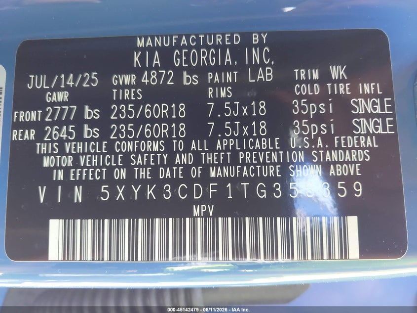 2026 Kia Sportage VIN 5XYK3CDF1TG353359 IAAI salvage auction — ENGINE DAMAGE, Salvage (Massachusetts), sold $7,000 on 2026-07-21 (photo 9)