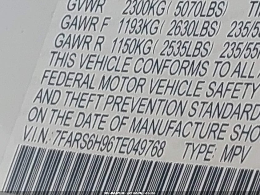 2026 Honda Cr-v VIN 7FARS6H96TE049768 IAAI salvage auction — FRONT END, Certificate Of Destruction (Florida), sold $15,800 on 2026-07-07 (photo 9)