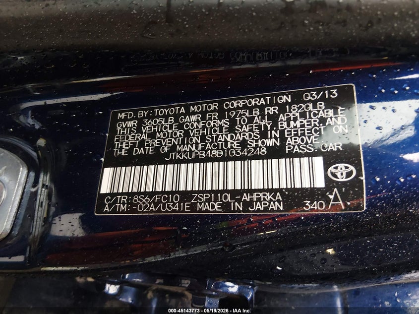 2013 Scion Xd VIN JTKKUPB48D1034248 IAAI salvage auction — SIDE, Salvage (Missouri), sold $175 on 2026-07-16 (photo 9)