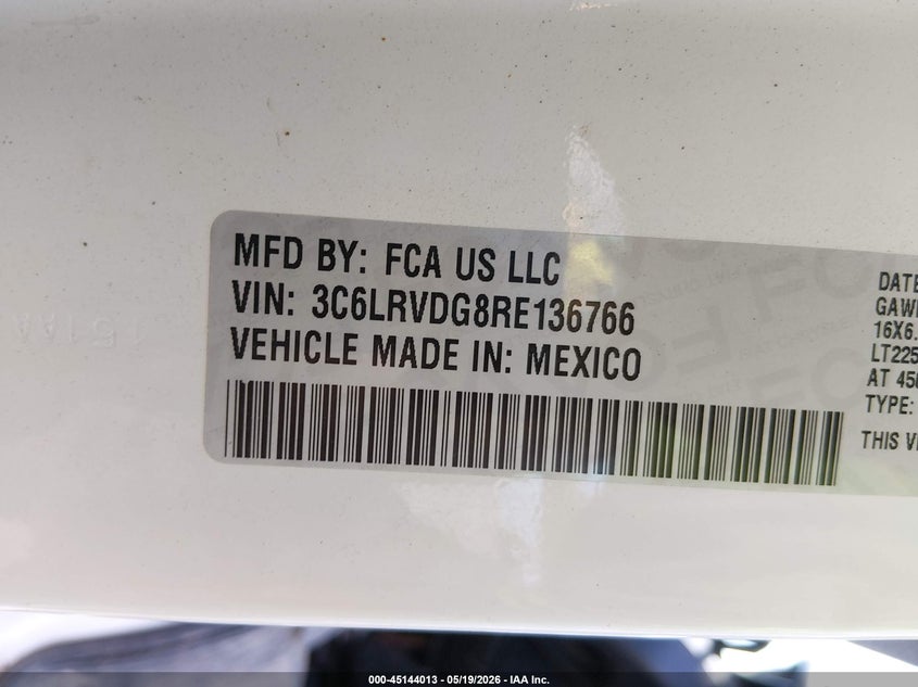 2024 Ram Promaster 2500 VIN 3C6LRVDG8RE136766 IAAI salvage auction — NORMAL WEAR, Clear (New York), sold $15,350 on 2026-07-23 (photo 9)
