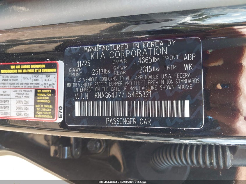 2026 Kia K5 VIN KNAG64J77T5455321 IAAI salvage auction — FRONT END, Salvage (Alabama), sold $25 on 2026-07-08 (photo 9)