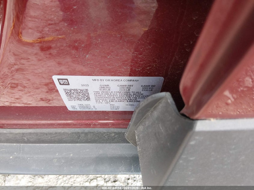 2024 Chevrolet Trax VIN KL77LHE24RC140396 IAAI salvage auction — LEFT REAR, Salvage Title, sold $7,550 on 2026-07-06 (photo 9)
