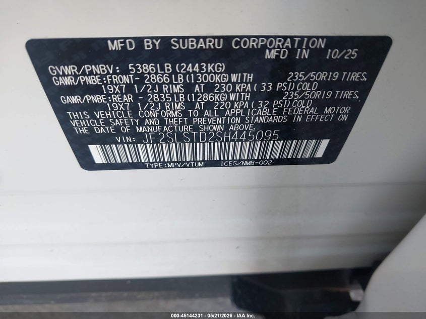 2025 Subaru Forester VIN JF2SLSTD2SH445095 IAAI salvage auction — REAR END, Salvage (North Carolina), sold $11,200 on 2026-07-20 (photo 9)