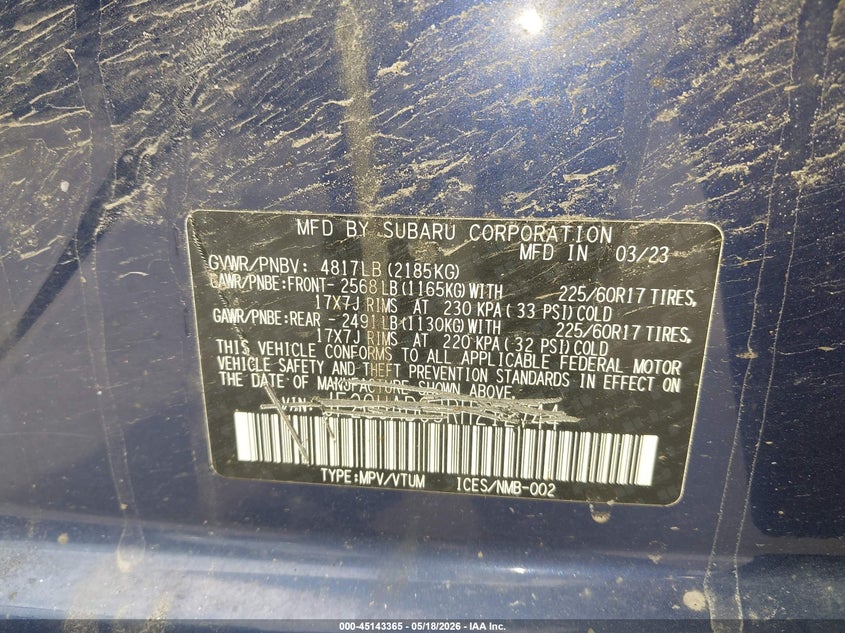 2024 Subaru Xv VIN JF2GUADC3RH212744 IAAI salvage auction — ENGINE DAMAGE, Original (Maine), sold $6,600 on 2026-07-06 (photo 9)
