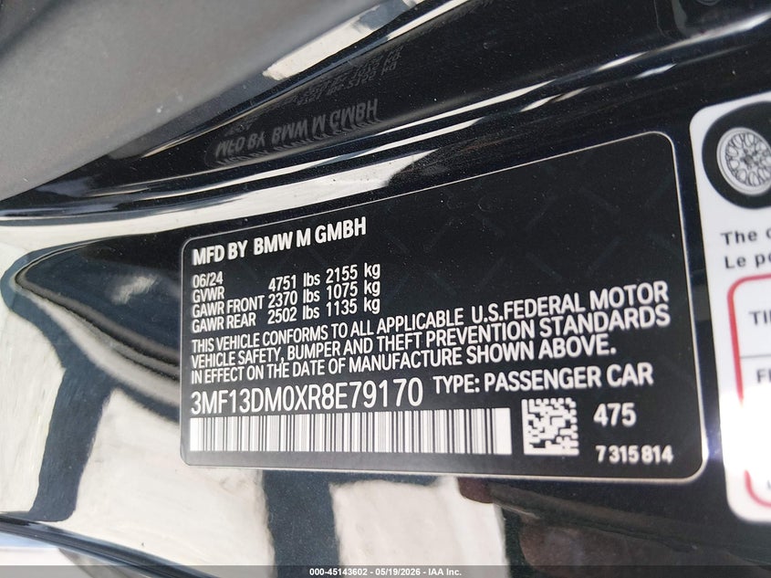 2024 BMW M2 VIN 3MF13DM0XR8E79170 IAAI salvage auction — FRONT END, Salvage (California), sold $33,000 on 2026-07-06 (photo 9)