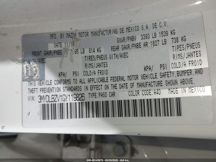 2016 Scion Ia VIN 3MYDLBZV1GY119826 IAAI salvage auction — SIDE, Salvage (Illinois), sold $1,850 on 2026-07-10 (photo 9)