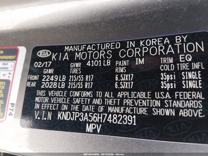 2017 Kia Soul VIN KNDJP3A56H7482391 IAAI salvage auction — TOTAL BURN, Salvage (Tennessee), sold $100 on 2026-07-13 (photo 9)