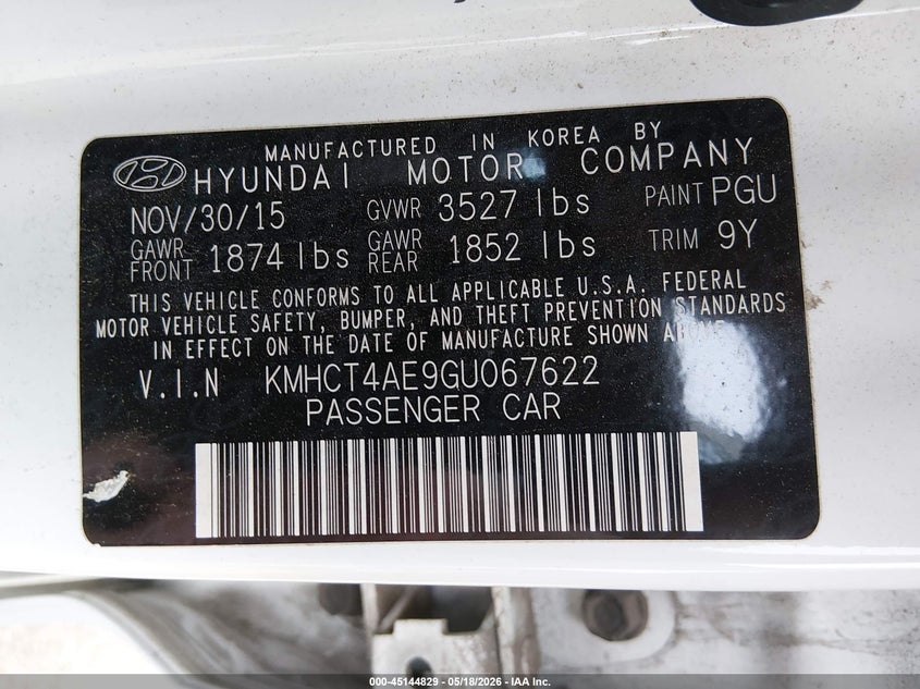 2016 Hyundai Accent VIN KMHCT4AE9GU067622 IAAI salvage auction — FRONT END, Salvage (Utah), sold $350 on 2026-07-09 (photo 9)