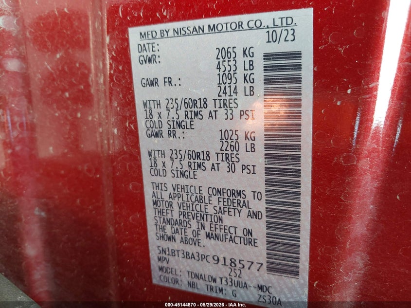 2023 Nissan Rogue VIN 5N1BT3BA3PC918577 IAAI salvage auction — FRONT END, Salvage Title, sold $4,700 on 2026-07-29 (photo 9)