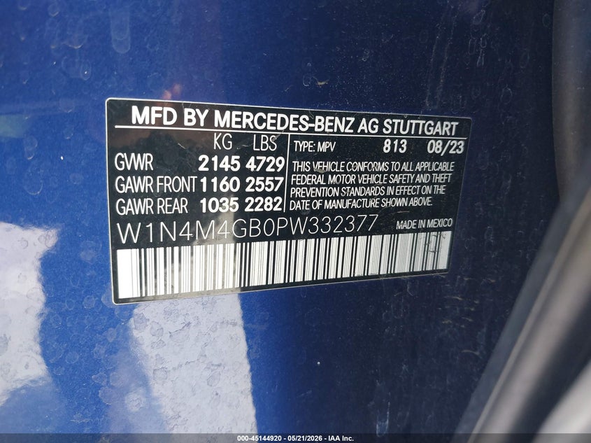 2023 Mercedes-benz Glb VIN W1N4M4GB0PW332377 IAAI salvage auction — LEFT & RIGHT, Salvage (Arizona), sold $11,450 on 2026-07-13 (photo 9)