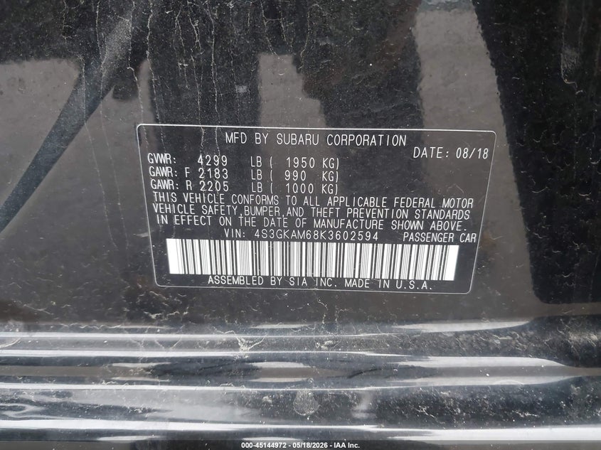 2019 Subaru Impreza VIN 4S3GKAM68K3602594 IAAI salvage auction — HAIL, Salvage (Minnesota), sold $5,600 on 2026-07-24 (photo 9)