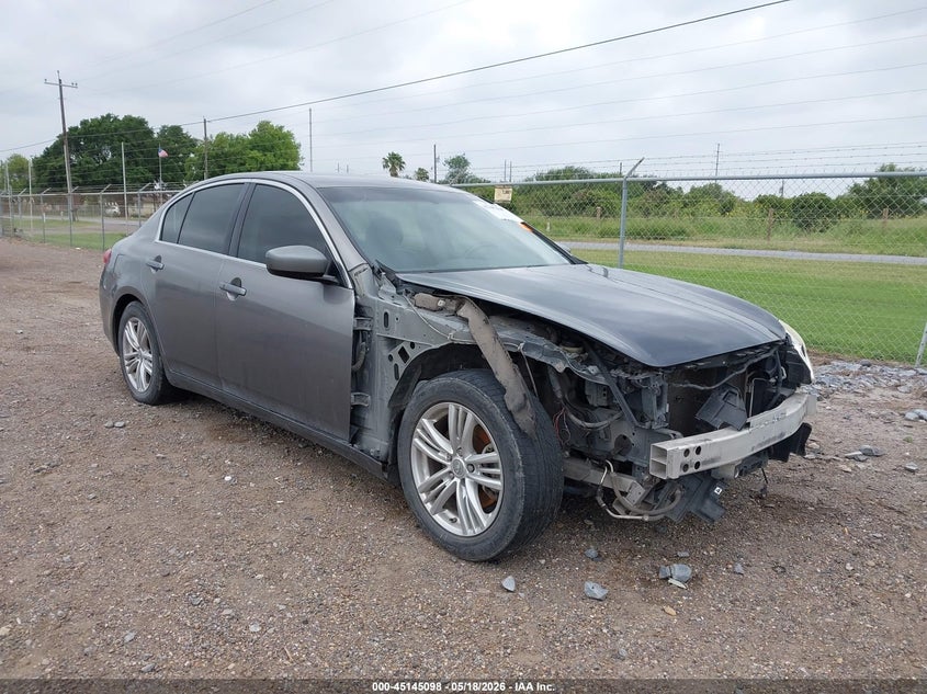 2013 Infiniti G VIN JN1CV6AP5DM726533 IAAI salvage auction — FRONT END, Salvage (Texas), sold $325 on 2026-07-07 (photo 1)