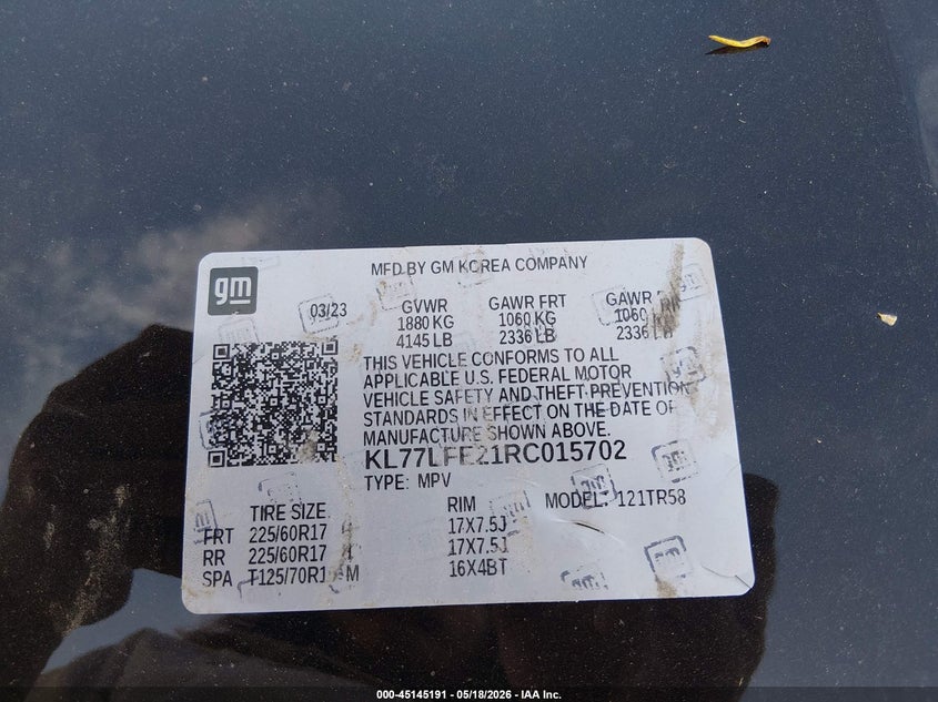 2024 Chevrolet Trax VIN KL77LFE21RC015702 IAAI salvage auction — LEFT SIDE, Salvage (Maine), sold $2,200 on 2026-07-06 (photo 9)