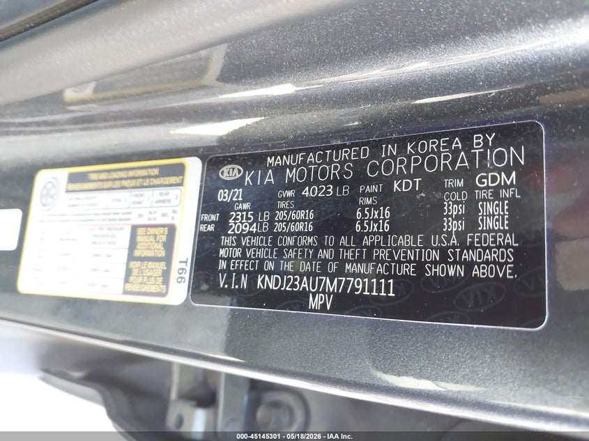 2021 Kia Soul VIN KNDJ23AU7M7791111 IAAI salvage auction — FRONT END, Salvage (Georgia), sold $2,400 on 2026-07-21 (photo 9)