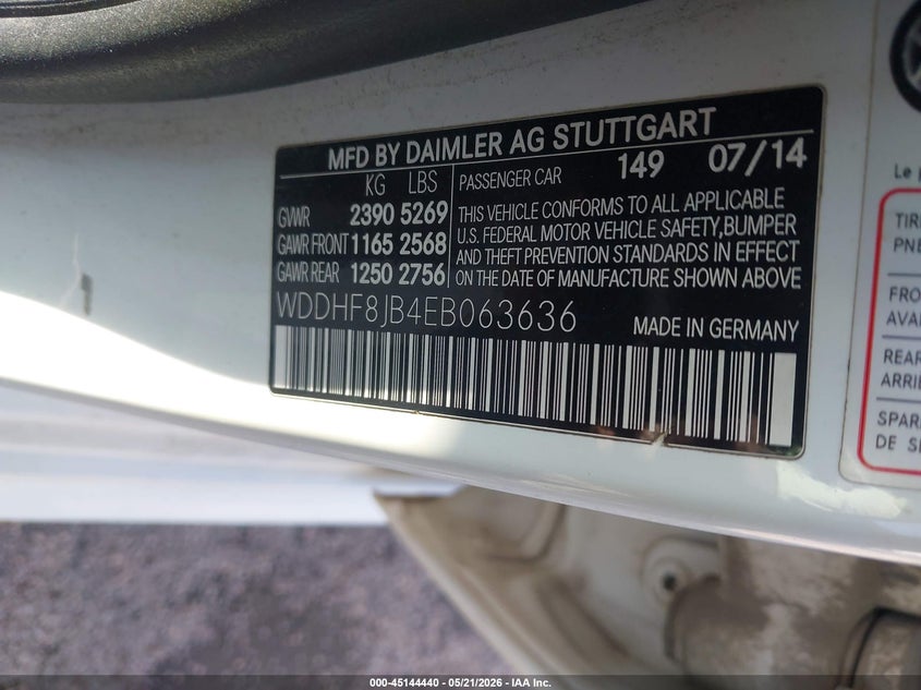 2014 Mercedes-benz E-klasse VIN WDDHF8JB4EB063636 IAAI salvage auction — REAR END, Salvage (North Carolina), sold $2,675 on 2026-07-06 (photo 9)