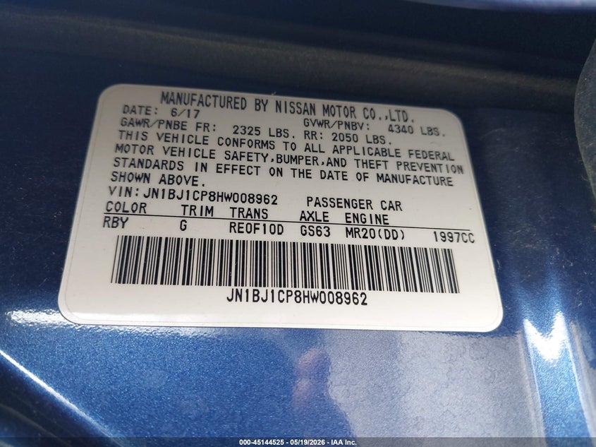 2017 Nissan Rogue VIN JN1BJ1CP8HW008962 IAAI salvage auction — LEFT FRONT, Salvage (Illinois), sold $25 on 2026-07-08 (photo 9)