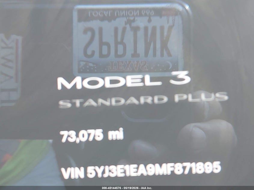 2021 Tesla Model 3 VIN 5YJ3E1EA9MF871895 IAAI salvage auction — RIGHT FRONT, Salvage (Texas), sold $1,850 on 2026-07-28 (photo 7)