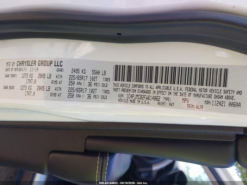 2015 Jeep Cherokee VIN 1C4PJMCB2FW614862 IAAI salvage auction — SUSPENSION, Salvage (Rhode Island), sold $600 on 2026-08-26 (photo 9)