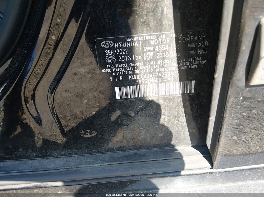 2023 Hyundai Sonata VIN KMHL64JA6PA269405 IAAI salvage auction — FRONT END, Salvage - Greater Than 75% (Maryland), sold $3,100 on 2026-07-27 (photo 9)