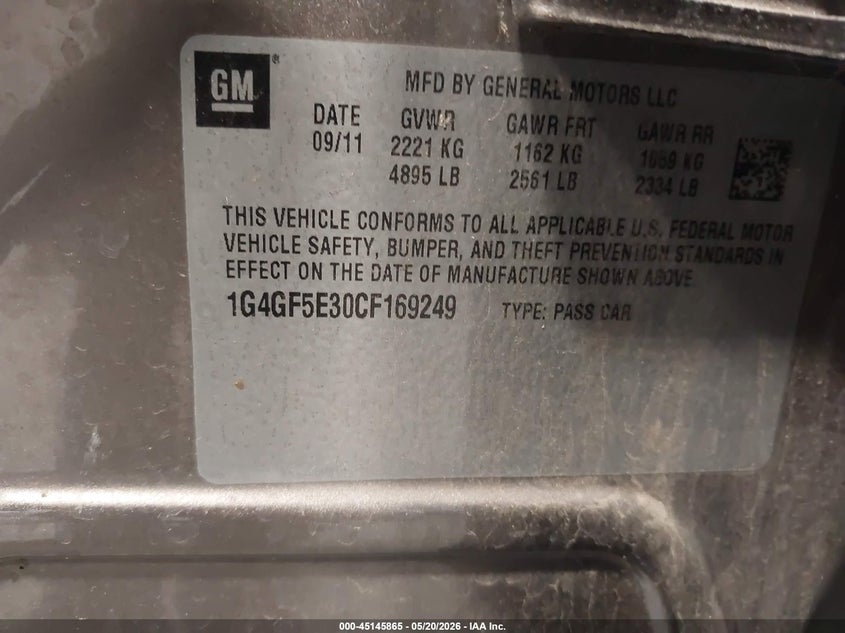 2012 Buick Lacrosse VIN 1G4GF5E30CF169249 IAAI salvage auction — FRONT END, Salvage (Colorado), sold $200 on 2026-07-22 (photo 9)