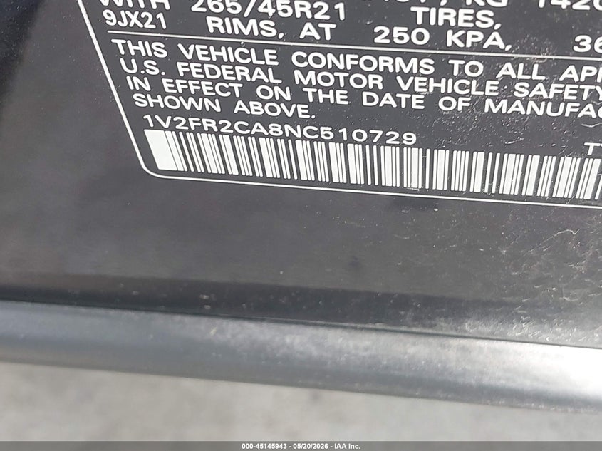 2022 Volkswagen Atlas VIN 1V2FR2CA8NC510729 IAAI salvage auction — SIDE, Salvage (Texas), sold $6,600 on 2026-07-11 (photo 9)