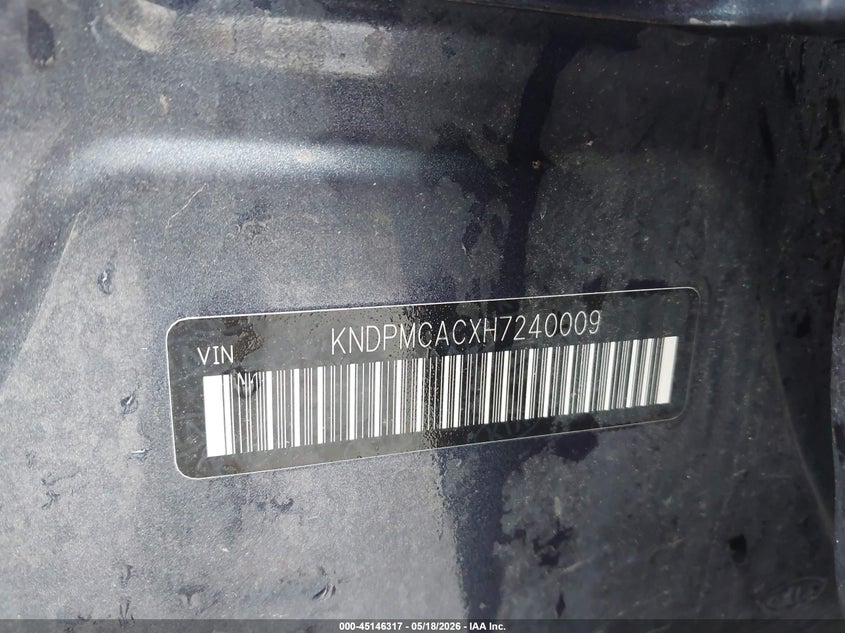 2017 Kia Sportage VIN KNDPMCACXH7240009 IAAI salvage auction — REAR END, Certificate Of Title (Nebraska), sold $3,400 on 2026-07-30 (photo 9)