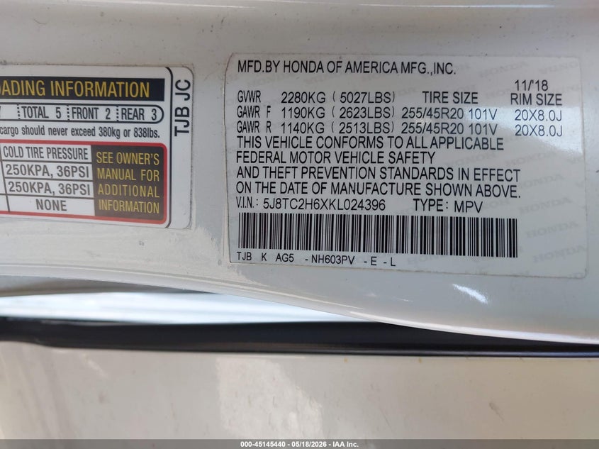 2019 Acura Rdx VIN 5J8TC2H6XKL024396 IAAI salvage auction — RIGHT FRONT, Salvage (Delaware), sold $25 on 2026-07-27 (photo 9)