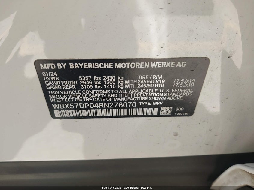 2024 BMW X3 VIN WBX57DP04RN276070 IAAI salvage auction — REAR END, Salvage (California), sold $23,800 on 2026-07-09 (photo 9)