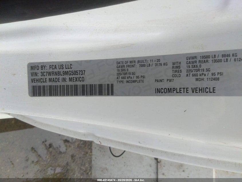 2021 Ram 5500 VIN 3C7WRNBL9MG505737 IAAI salvage auction — RIGHT SIDE, Salvage (Ohio), sold $9,700 on 2026-07-22 (photo 9)