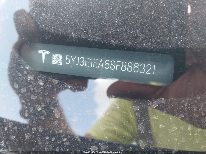 2025 Tesla Model 3 VIN 5YJ3E1EA6SF886321 IAAI salvage auction — REAR END, Original (Texas), sold $10,500 on 2026-07-24 (photo 9)