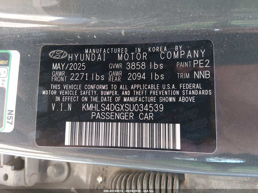 2025 Hyundai Elantra VIN KMHLS4DGXSU034539 IAAI salvage auction — FRONT END, Salvage (Oklahoma), sold $6,400 on 2026-07-17 (photo 9)