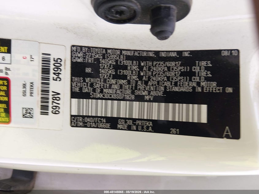 2011 Toyota Sienna VIN 5TDKK3DCXBS071828 IAAI salvage auction — REAR END, Salvage (Illinois), sold $1,450 on 2026-07-14 (photo 9)
