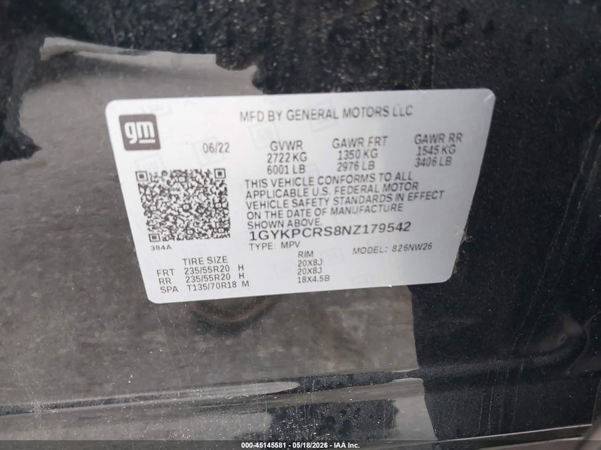 2022 Cadillac Xt6 VIN 1GYKPCRS8NZ179542 IAAI salvage auction — LEFT FRONT, Salvage (Texas), sold $2,450 on 2026-07-09 (photo 9)